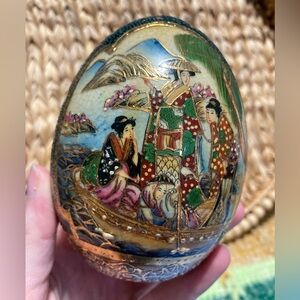 Vintage Ceramic Chinese Paint Embellished Asian Art Egg